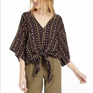 Polly & Esther Print Dolman Sleeve Tie Front Size M Junior
